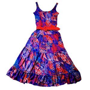 Kasper Fiesta Tiered Colorful Chiffon Sleeveless Maxi Dress Size 10